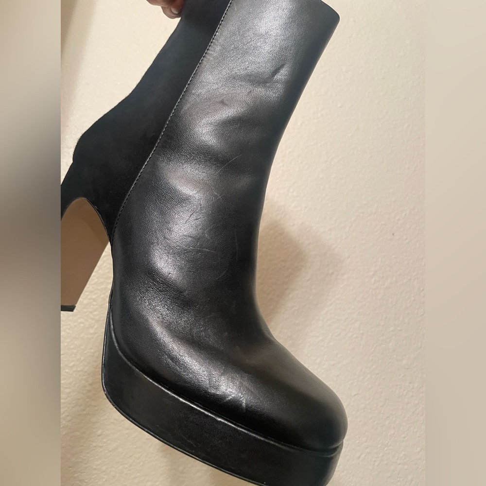 NWT H&M Black Leather Heeled Boots - Black Suede Boots - Platform Boots - Picture 9 of 10